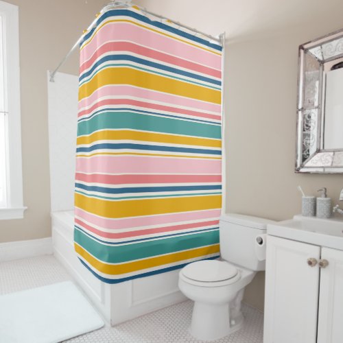 Beach Themed Color Stripes Shower Curtain