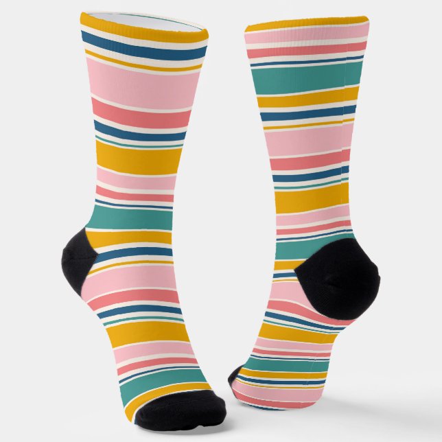 Beach Themed Color Stripes Socks (Angled)