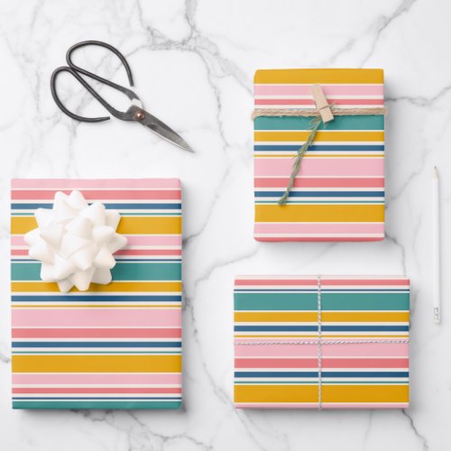 Beach Themed Color Stripes Wrapping Paper Sheets