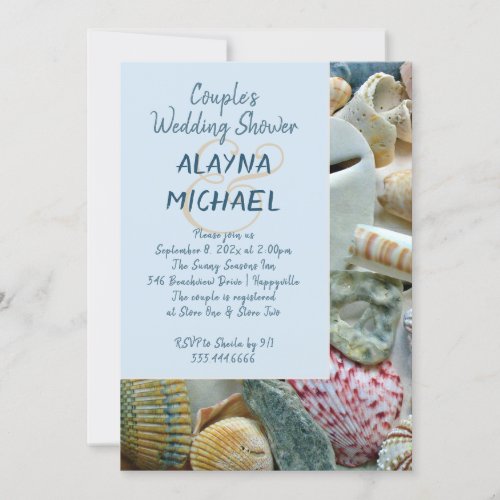 Beach Themed Couples Shower Seashells Invitation