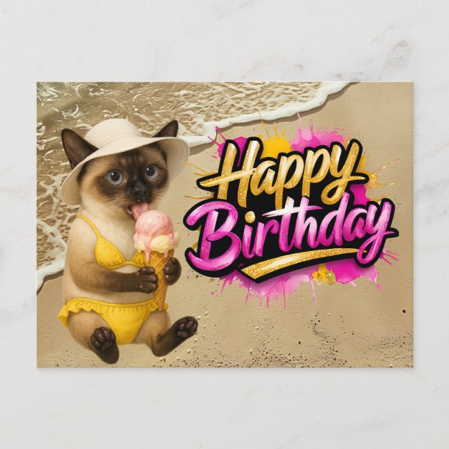 Beach  themed for Cat Lover Birthday Postcard (Front)