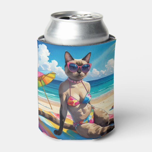 Beach themed for Siamese Cat lovers Can Cooler (Can Front)
