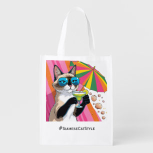 Beach themed for Siamese Cat lovers Grocery Bag