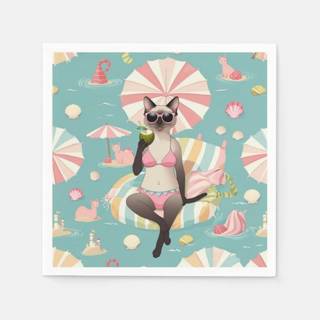 Beach themed for Siamese Cat lovers Napkins (Front)