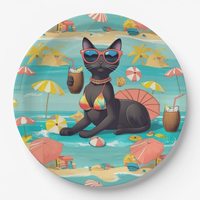  Beach themed for Siamese Cat Lovers Party Paper Plates (Front)