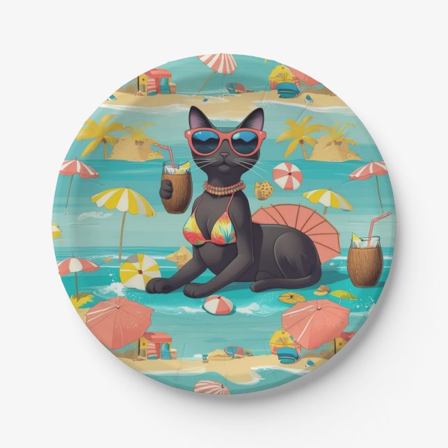  Beach themed for Siamese Cat Lovers Party Paper Plates (Front)