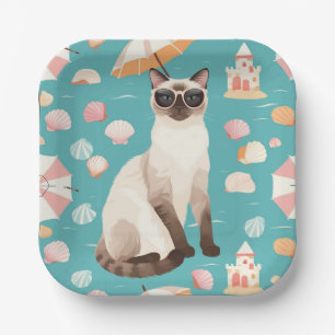 Beach themed for Siamese Cat Lovers Party Paper Plates