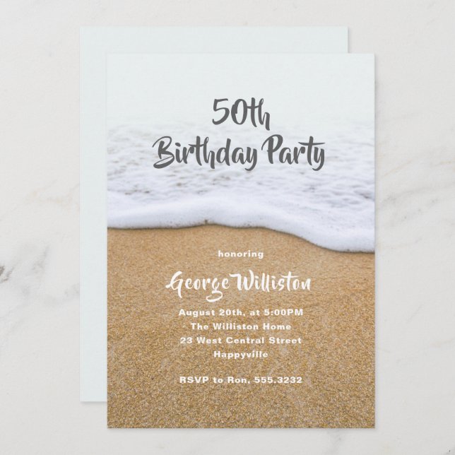 Beach Themed Guys Birthday Party Invitation (Front/Back)