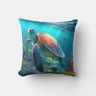 Beach Themed Ocean Coral Sea Turtle Decorative Throw Pillow