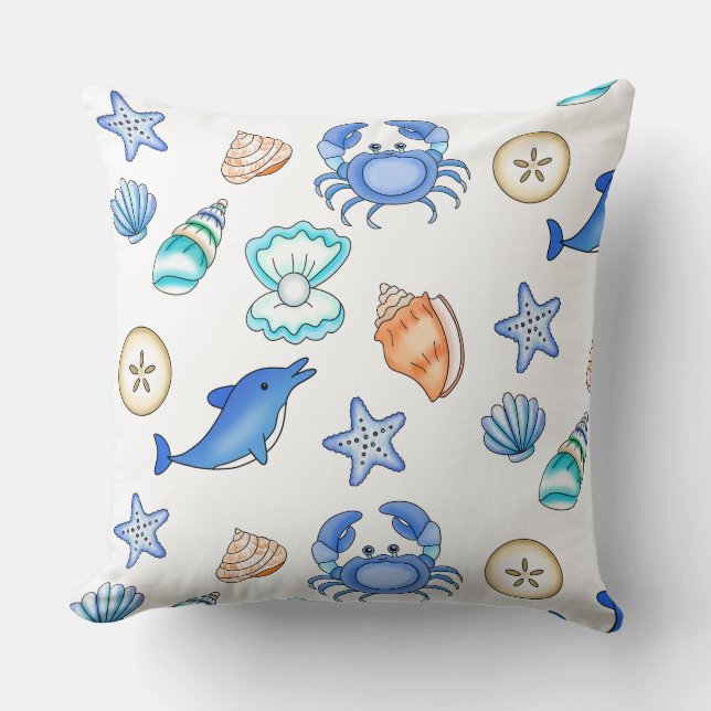 Beach Themed Oceanic Art Throw Pillow (Front)