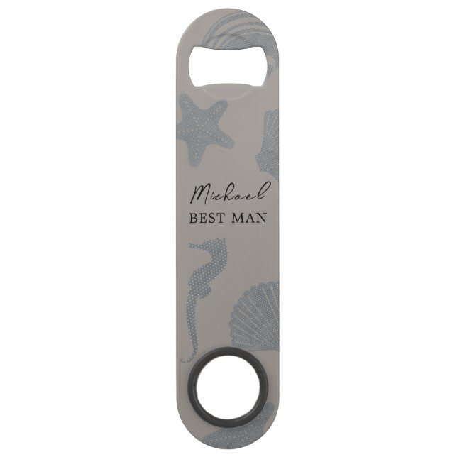 Beach Themed "Our Wedding Day" with Shells Bar Key (Front)