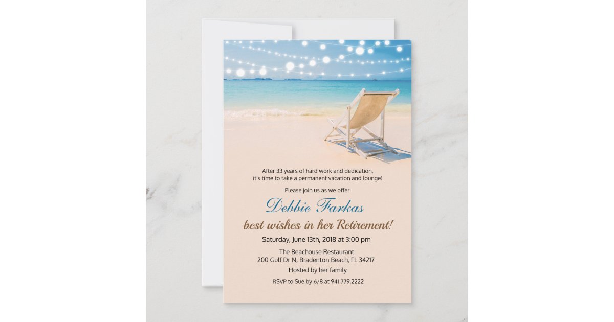 Beach Themed Retirement Lounge Chair Invitation | Zazzle