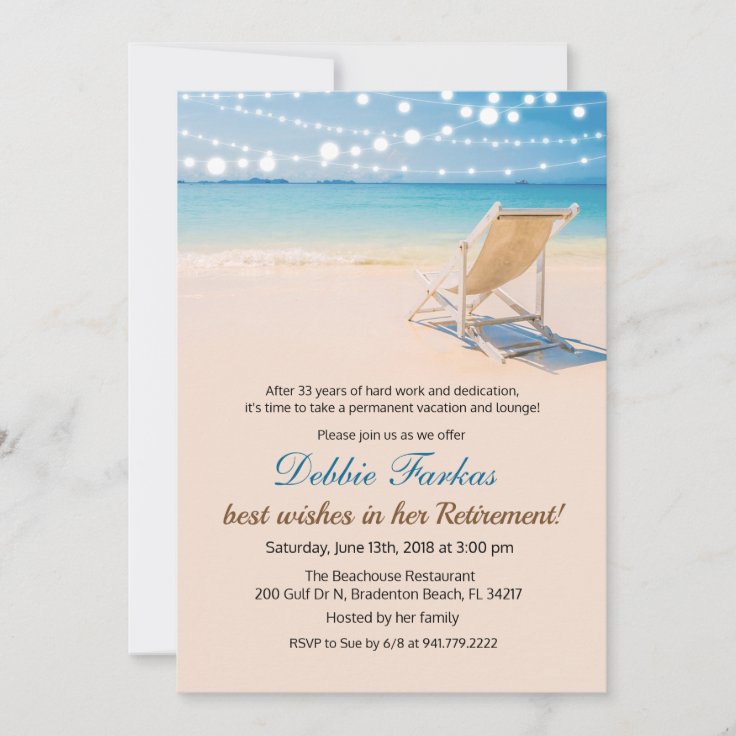 Beach Themed Retirement Lounge Chair Invitation | Zazzle