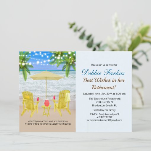 Beach Themed Retirement Lounge Chair Invitation | Zazzle