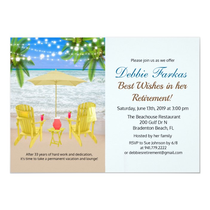 Beach Themed Retirement Lounge Chair Invitation | Zazzle.com