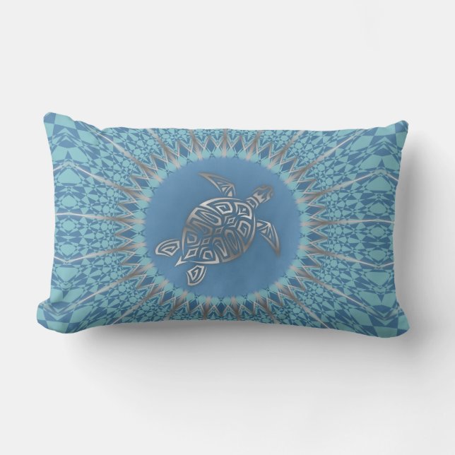 Beach Themed Sacred Turtle Lumbar Pillow (Front)
