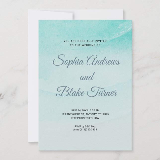 Beach Themed Sand and Water Wedding Invitation (Front)