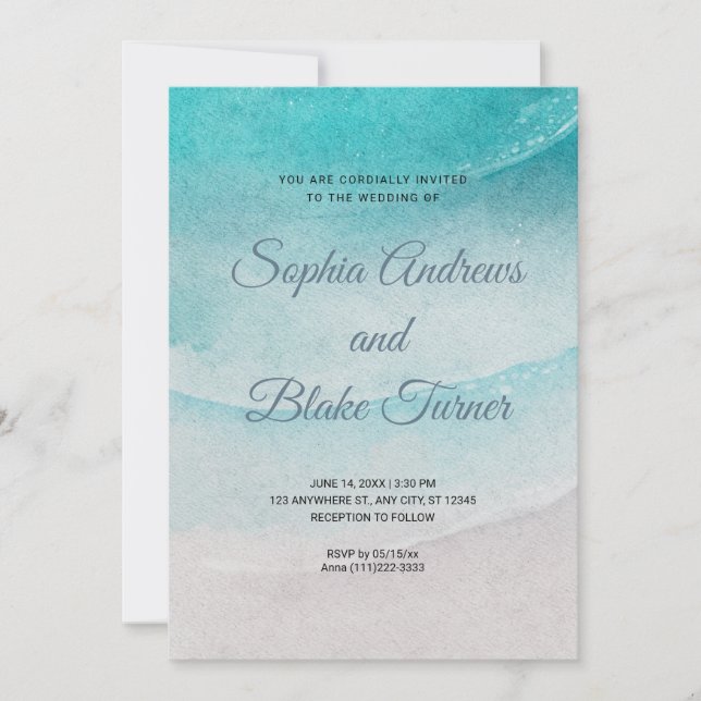 Beach Themed Sand and Water Wedding Invitation (Front)