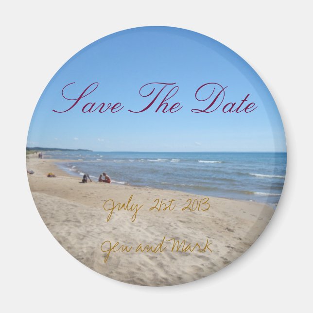 Beach themed Save the Date magnets (Front)