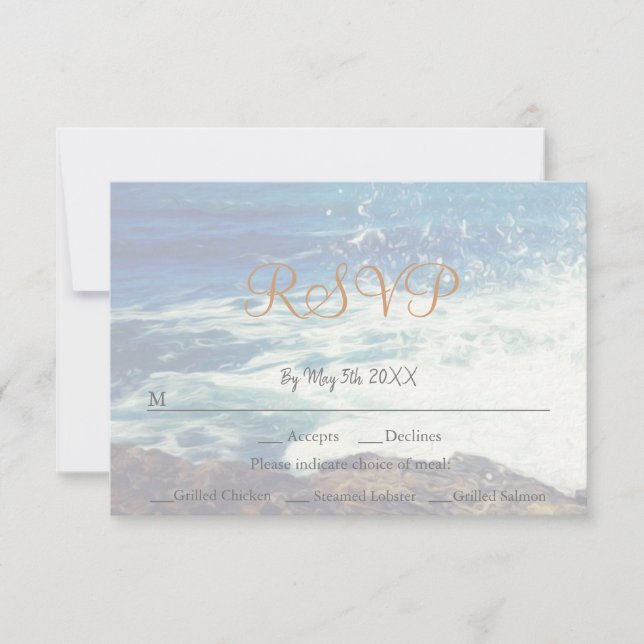 Beach Themed Seaside Wedding RSVP Card (Front)