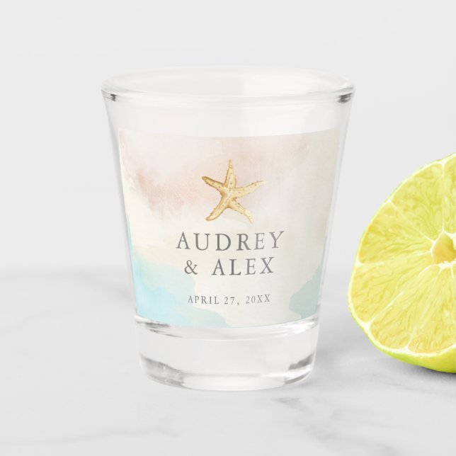 Beach Themed Starfish Wedding Shot glass (Front)
