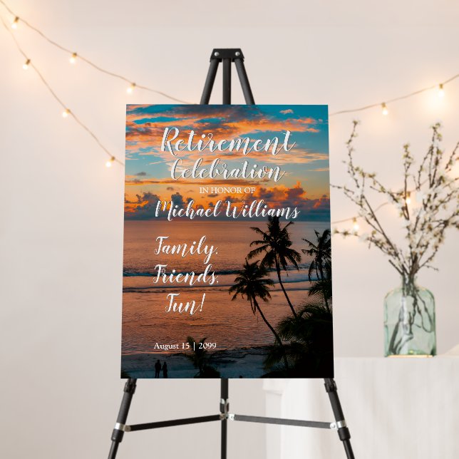 Beach Themed Sunset Palm Trees Retirement Party   Foam Board (In Situ (Stand))