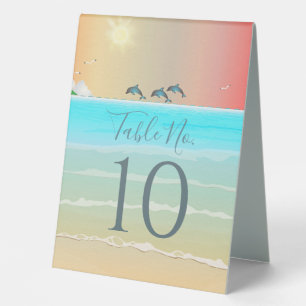 Beach Themed Table Number Cards with Dolphins Table Tent