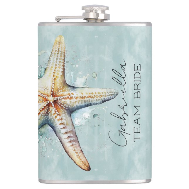 Beach Themed Team Bride Flask (Front)