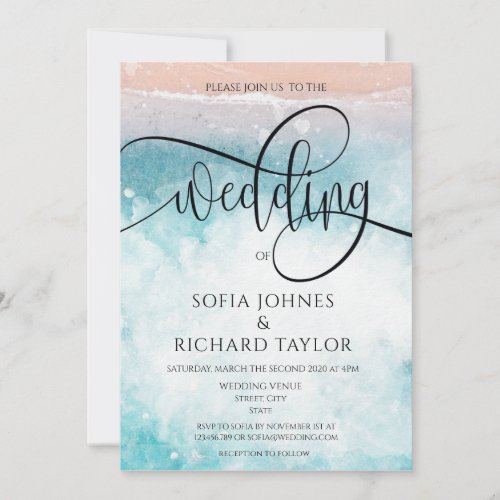 Beach Themed watercolor  Calligraphy Ocean Tropic Invitation