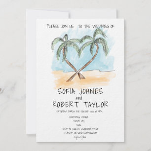 Beach Themed watercolor Calligraphy Palm Tropic Invitation