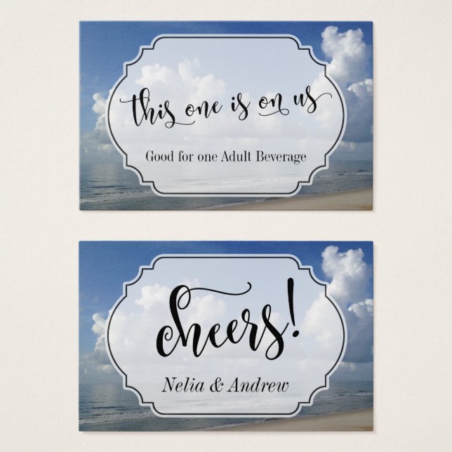 Beach-Themed Wedding Drink Tickets (Front & Back)