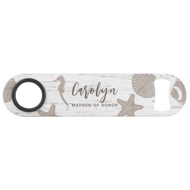 Beach Themed Wedding Wood Grain Bar Key (Front (Horizontal))