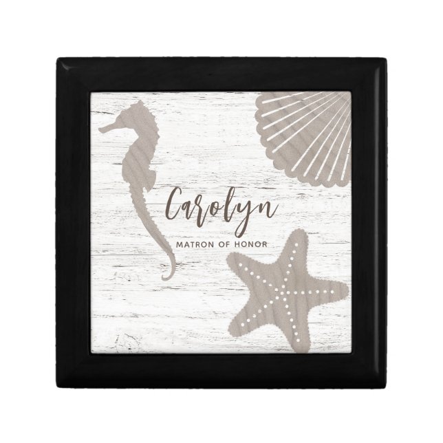 Beach Themed Wedding Wood Grain Keepsake Gift Box (Front)