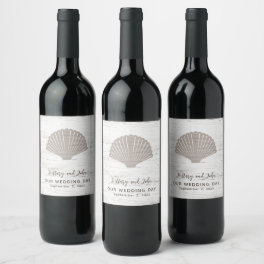 Beach Themed Wedding Wood Grain Wine Label
