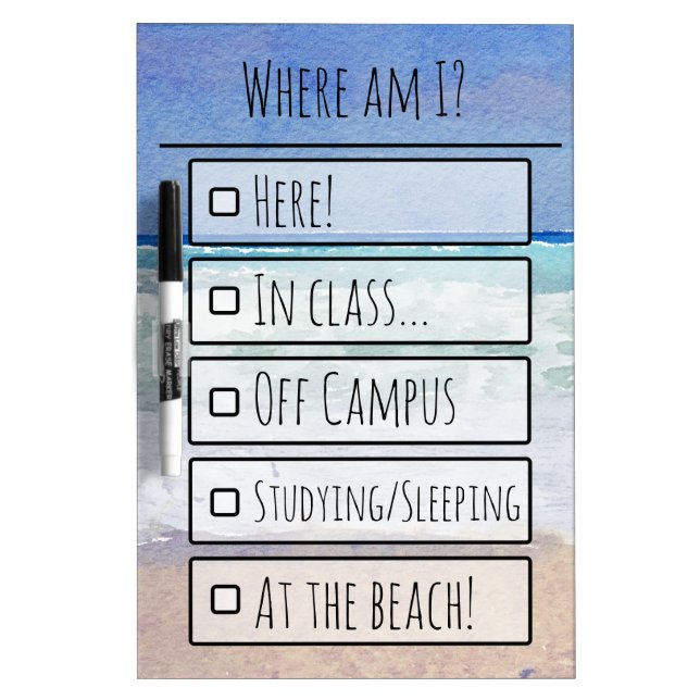 Beach Themed Where Am I? Dry-Erase Board (Front)