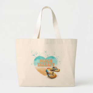 Beach Therapy Flip Flops in the sand Large Tote Bag