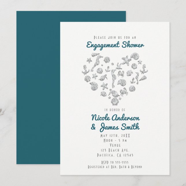 Beach Things Diamond Heart Elegant Modern Invitation (Front/Back)