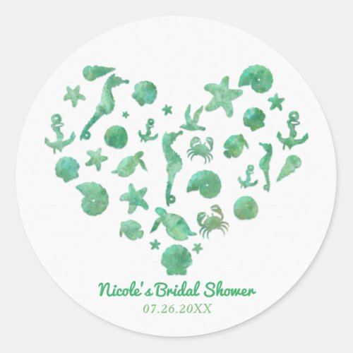 Beach Things Green Watercolor Modern Party Favor Classic Round Sticker