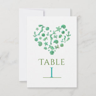 Beach Things Green Watercolor Table Number Cards