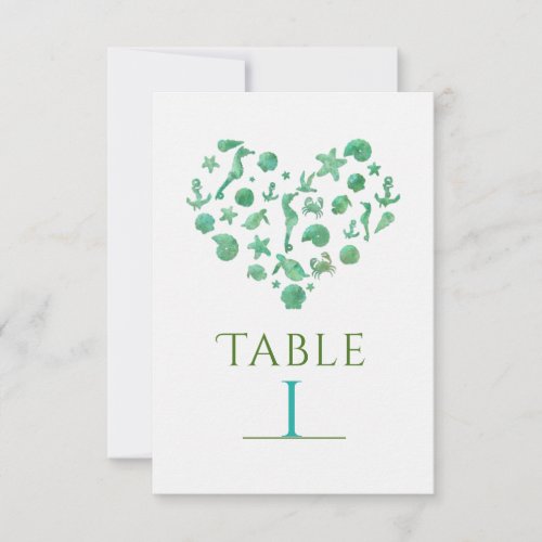 Beach Things Green Watercolor Table Number Cards