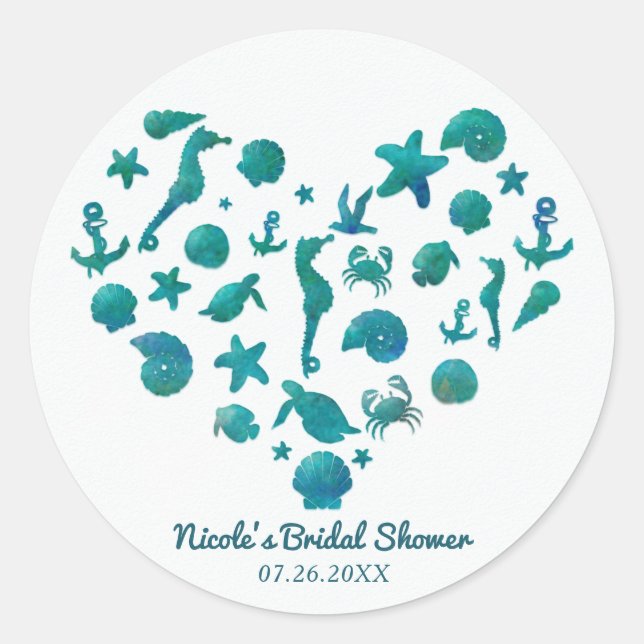 Beach Things Teal Watercolor Modern Party Favor Classic Round Sticker (Front)