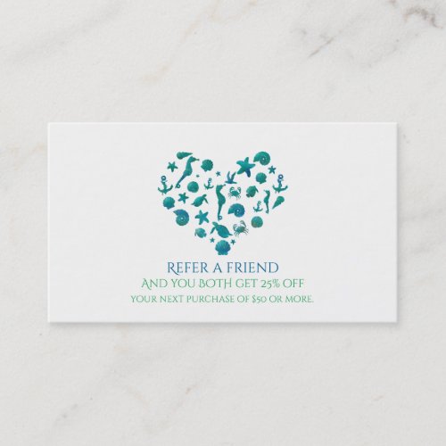 Beach Things Teal Watercolor Modern Refer a Friend Referral Card