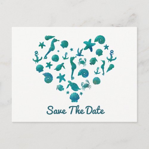 Beach Things Teal Watercolor Modern Save the Date Announcement Postcard