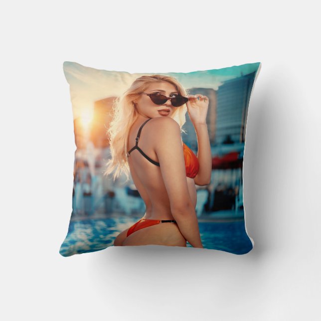 Beach time babe throw pillow (Back)
