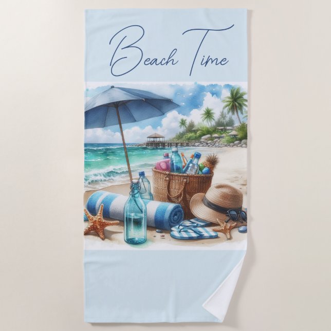 Beach Time Blue Beach Towel (Front)