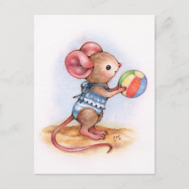 Beach Time - Cute Mouse Art Postcard (Front)