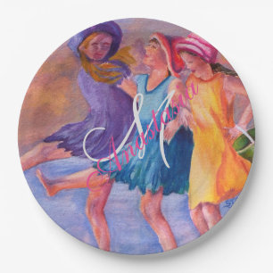 BEACH TIME GIRLFRIENDS MONOGRAM PARTY PAPER PLATES