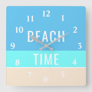 Beach Time Modern Vacation Home Blue Template Square Wall Clock