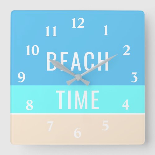 Beach Time Modern Vacation Home Blue Template Square Wall Clock