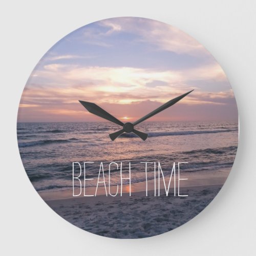 Beach Time Ocean Sunset Large Clock